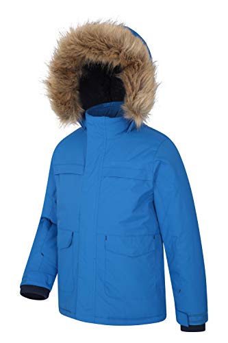 Mountain Warehouse Parka de niños Samuel. Resistente al Agua, con Forro Polar de Microfibra y Varios Bolsillos, Incluido uno Interno. Cobalto 3-4 Años