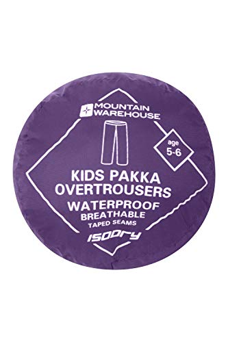 Mountain Warehouse Protectores Impermeables para niños Pakka - Pantalón con Costuras Selladas - Tobillo Ajustable - Pantalones Plegables para Lluvia - para la Escuela Morado 11-12 Años