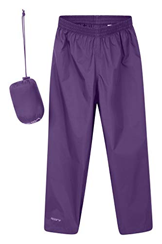 Mountain Warehouse Protectores Impermeables para niños Pakka - Pantalón con Costuras Selladas - Tobillo Ajustable - Pantalones Plegables para Lluvia - para la Escuela Morado 9-10 Años