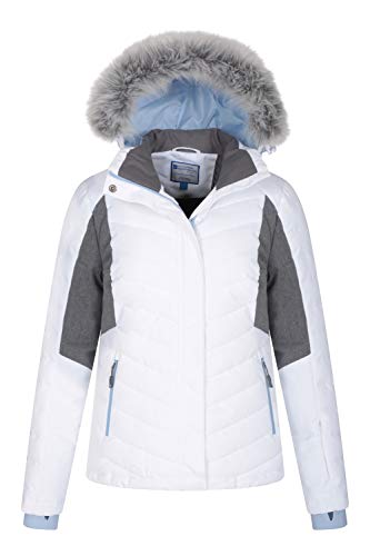 Mountain Warehouse Pyrenees Chaqueta de esquí Acolchada para Mujer - Impermeable, Transpirable, Ajustable, faldón de Nieve con Capucha extraíble, Ranuras de ventilación, Invierno Blanco 44