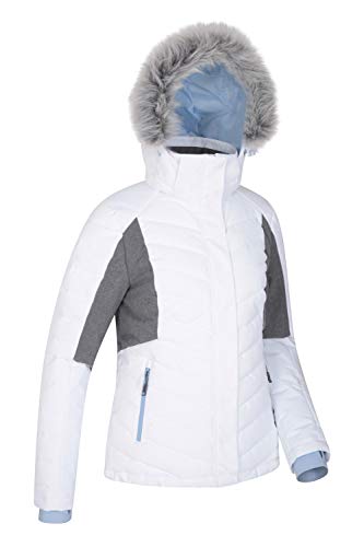 Mountain Warehouse Pyrenees Chaqueta de esquí Acolchada para Mujer - Impermeable, Transpirable, Ajustable, faldón de Nieve con Capucha extraíble, Ranuras de ventilación, Invierno Blanco 44