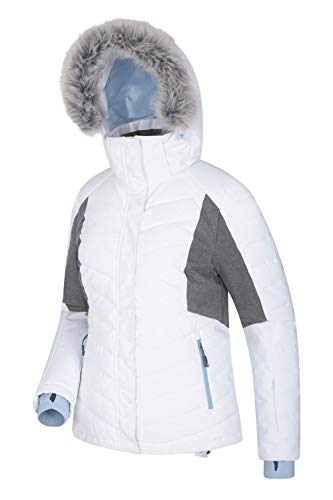 Mountain Warehouse Pyrenees Chaqueta de esquí Acolchada para Mujer - Impermeable, Transpirable, Ajustable, faldón de Nieve con Capucha extraíble, Ranuras de ventilación, Invierno Blanco 44