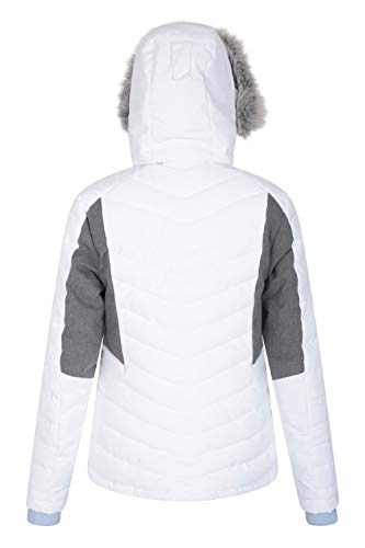 Mountain Warehouse Pyrenees Chaqueta de esquí Acolchada para Mujer - Impermeable, Transpirable, Ajustable, faldón de Nieve con Capucha extraíble, Ranuras de ventilación, Invierno Blanco 44