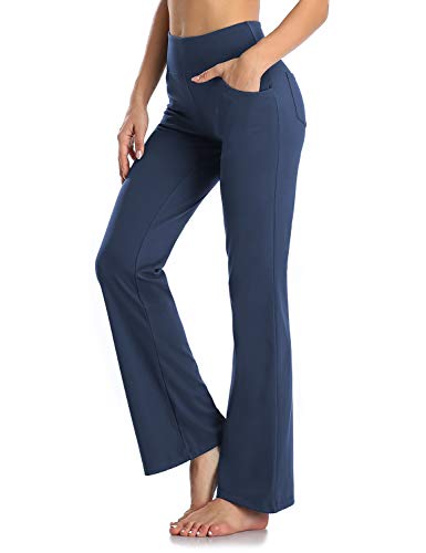 MOVE BEYOND Pantalones de Yoga para Mujer de con 4 Bolsillos Pantalón de Pilates de Cintura Alta Yoga Gimnasio Running Training, Azul, XL