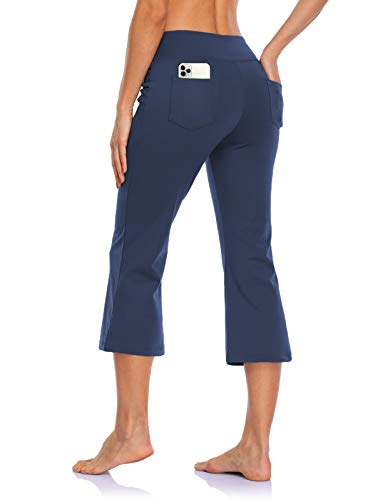 MOVE BEYOND Pantalones Piratas Capris de Yoga para Mujer de con 4 Bolsillos Pantalón de Pilates de Cintura Alta Yoga Gimnasio Running Training, Azul, M