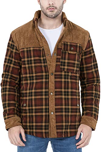 Mr.Stream Hombres Casual Manga Larga de Franela a Cuadros botón Forrado de Piel Caliente Camisa Chaqueta Sherp XL Coffee