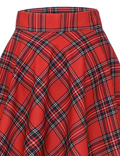 MUADRESS 9004 Falda Retro Mujer Plisada Traje de Baile escocés Oficina Escuela Falda Acampanada Swing Skater Girl Azulejos Rojos M