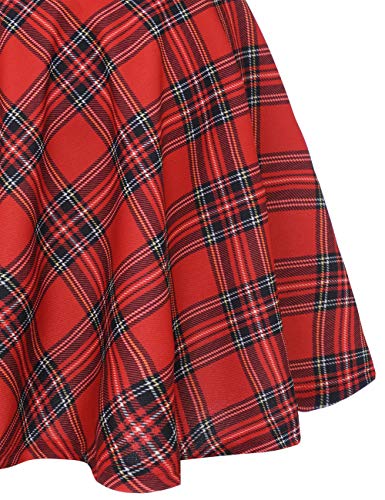 MUADRESS 9004 Falda Retro Mujer Plisada Traje de Baile escocés Oficina Escuela Falda Acampanada Swing Skater Girl Azulejos Rojos M