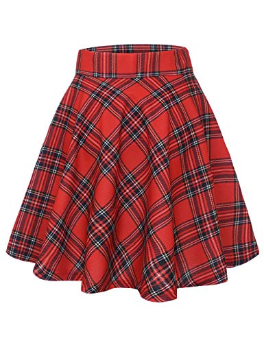MUADRESS 9004 Falda Retro Mujer Plisada Traje de Baile escocés Oficina Escuela Falda Acampanada Swing Skater Girl Azulejos Rojos M