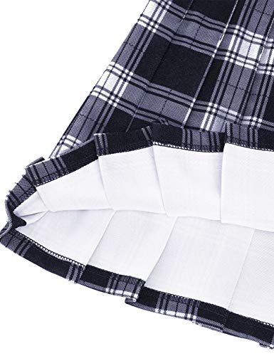 MUADRESS 9005 Falda Mujer de Patinadora a Cuadros para Fiesta Escolar Vacaciones Minifalda Klit Escocesa de Cintura Alta Enrejado Azul Marino L