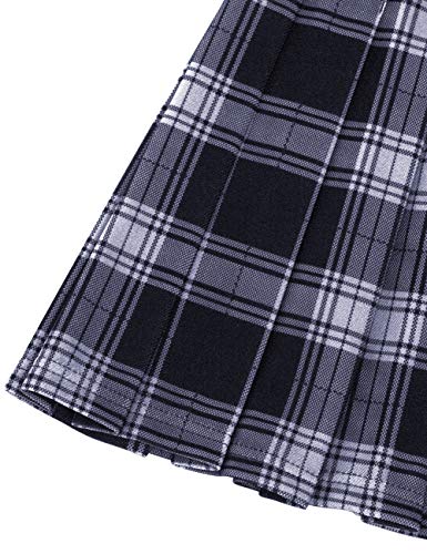 MUADRESS 9005 Falda Mujer de Patinadora a Cuadros para Fiesta Escolar Vacaciones Minifalda Klit Escocesa de Cintura Alta Enrejado Azul Marino L