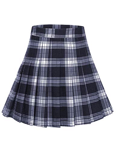 MUADRESS 9005 Falda Mujer de Patinadora a Cuadros para Fiesta Escolar Vacaciones Minifalda Klit Escocesa de Cintura Alta Enrejado Azul Marino L