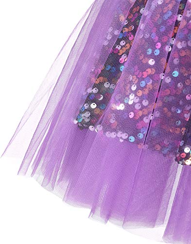 MUADRESS Mini Tulle Glitter Skirt Retro Rockabilly Tutu para Fiesta de Disfraces Lavanda XL