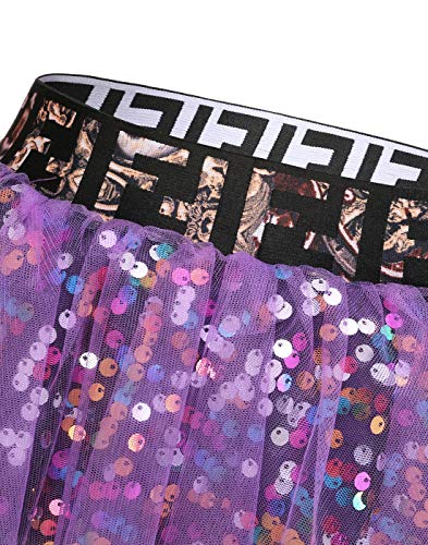 MUADRESS Mini Tulle Glitter Skirt Retro Rockabilly Tutu para Fiesta de Disfraces Lavanda XL