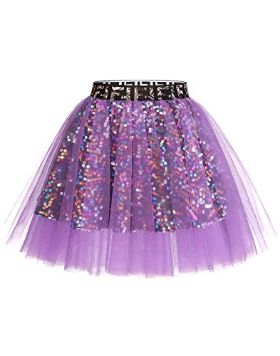 MUADRESS Mini Tulle Glitter Skirt Retro Rockabilly Tutu para Fiesta de Disfraces Lavanda XL