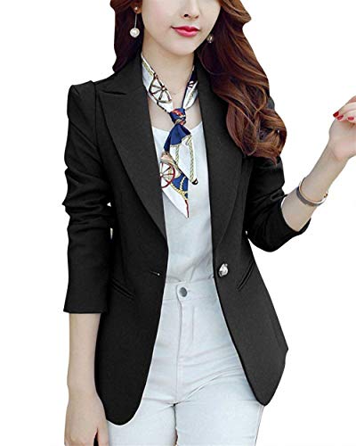 Mujer Blazer Primavera Otoño Slim Fit Negocios Americana Moda Cómodo Ropa Manga Larga Chaqueta De Traje Elegantes Colores Sólidos De Solapa con Botonadura Oficina Abrigos Chaqueta