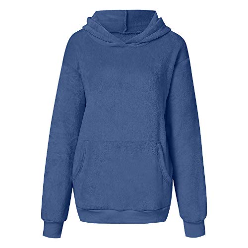 Mujer Caliente y Esponjoso Tops Chaqueta Suéter Abrigo Jersey Mujer Otoño-Invierno Talla Grande Hoodie Sudadera con Capucha riou (Azul Oscuro, XL)