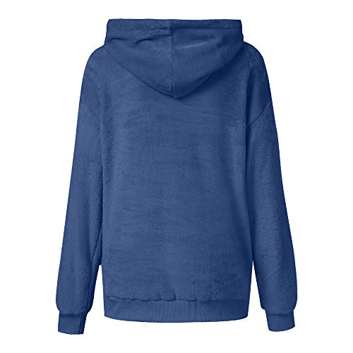 Mujer Caliente y Esponjoso Tops Chaqueta Suéter Abrigo Jersey Mujer Otoño-Invierno Talla Grande Hoodie Sudadera con Capucha riou (Azul Oscuro, XL)