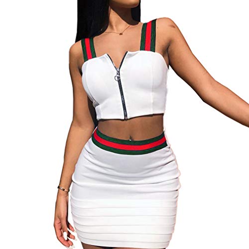 Mujer Camisetas Sin Mangas y Falda Corta Conjuntos Casuales 2 Piezas Sexy Slim Fit Crop Tops Minifalda Moda Verano Conjunto de Trajes Dos Piezas