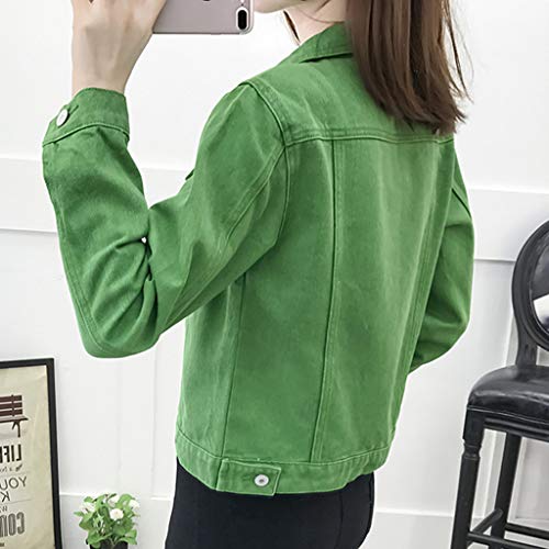 Mujer Casual Chaqueta Vaquera Slim Fit Cazadora De Denim Jeans Abrigos Manga Larga STRIR (L, Verde)