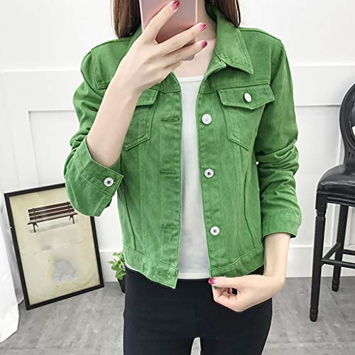 Mujer Casual Chaqueta Vaquera Slim Fit Cazadora De Denim Jeans Abrigos Manga Larga STRIR (L, Verde)