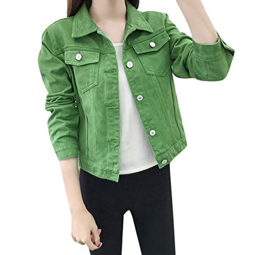 Mujer Casual Chaqueta Vaquera Slim Fit Cazadora De Denim Jeans Abrigos Manga Larga STRIR (L, Verde)