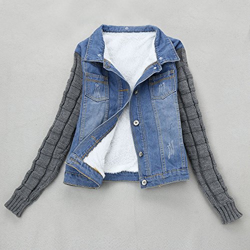 Mujer Cazadora Vaquera Azul Corta Denim Básica Clásica Casual Luckycat (Azul, Medio)