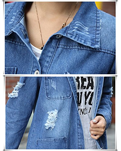Mujer Chaqueta de Mezclilla Denim Jacket Suelto Manga Larga Chaqueta Otoño Jeans Larga Cárdigan Azul 4XL