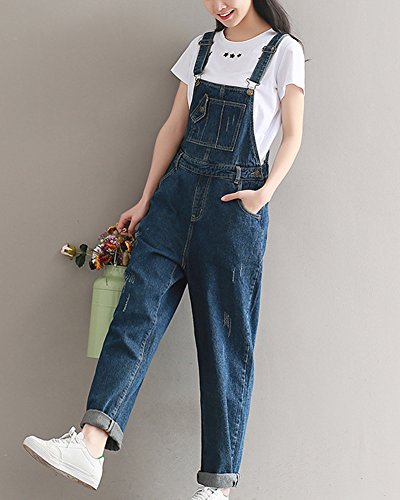 Mujer Chicas Peto Vaquero Mono Pantalones Anchos Pantalones Harem Largo Casual Elegante Fiesta Boyfriend Jeans Azul 2XL