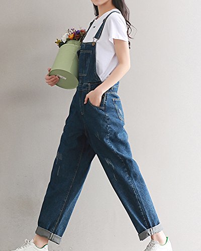 Mujer Chicas Peto Vaquero Mono Pantalones Anchos Pantalones Harem Largo Casual Elegante Fiesta Boyfriend Jeans Azul 2XL