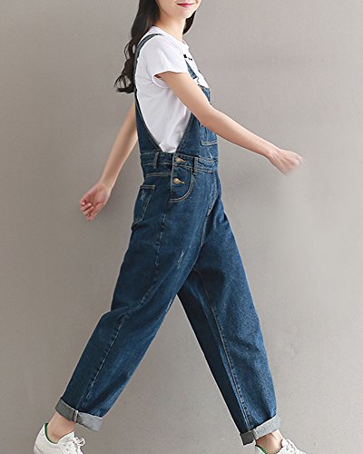 Mujer Chicas Peto Vaquero Mono Pantalones Anchos Pantalones Harem Largo Casual Elegante Fiesta Boyfriend Jeans Azul 2XL
