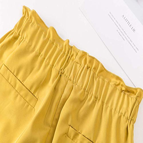 Mujer Cintura con Volantes Color sólido Diario Ocio Moda Pantalones de Cintura Alta Pantalones Harem Micro Plisados con cordón M