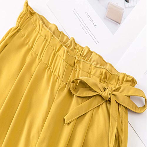 Mujer Cintura con Volantes Color sólido Diario Ocio Moda Pantalones de Cintura Alta Pantalones Harem Micro Plisados con cordón M
