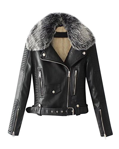 Mujer De Manga Larga Chaqueta De Cuero De La PU con Cremallera Chaqueta Moto Outcoats Black XL