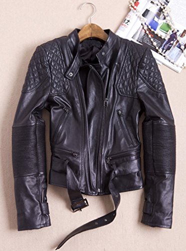 Mujer Elegante Chaqueta Cuero PU Manga Larga Moto Cazadoras Chaqueta de Motociclista Biker Abrigos Jacket S Negro