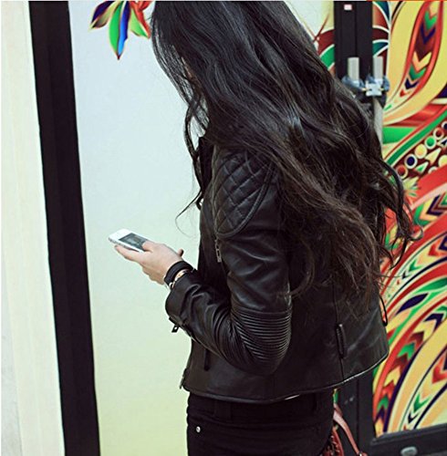 Mujer Elegante Chaqueta Cuero PU Manga Larga Moto Cazadoras Chaqueta de Motociclista Biker Abrigos Jacket S Negro