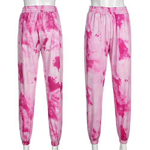Mujer Pantalones de Chándal con Efecto Tie Dye, Comodo Pantalones Largos Sueltos de Camuflaje con Bolsillos, Divertidos Pantalones Deportivos para Casa Ejercicios Yoga (XL, Tie-Dye Rosado)