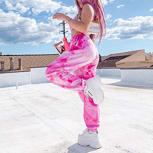 Mujer Pantalones de Chándal con Efecto Tie Dye, Comodo Pantalones Largos Sueltos de Camuflaje con Bolsillos, Divertidos Pantalones Deportivos para Casa Ejercicios Yoga (XL, Tie-Dye Rosado)