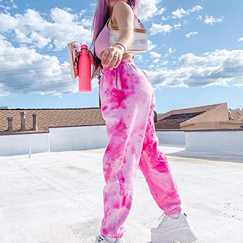 Mujer Pantalones de Chándal con Efecto Tie Dye, Comodo Pantalones Largos Sueltos de Camuflaje con Bolsillos, Divertidos Pantalones Deportivos para Casa Ejercicios Yoga (XL, Tie-Dye Rosado)