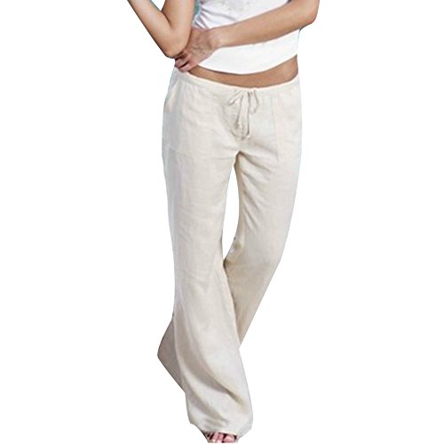 Mujer Pantalones Largos de Lino - Color Sólido Corte Holgado Pantalones Verano Anchos Pantalones Yoga Simple Pantalones Palazzo con Cordón S-5XL
