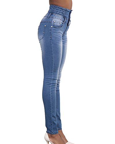 Mujer Pantalones Vaquero Skinny Push Up Pantalones Elástico Jeans Cintura Alta Azul Claro L