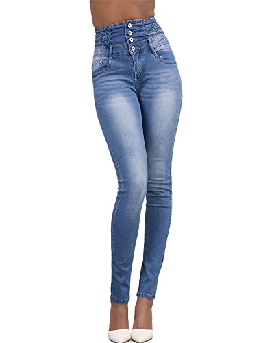 Mujer Pantalones Vaquero Skinny Push Up Pantalones Elástico Jeans Cintura Alta Azul Claro L