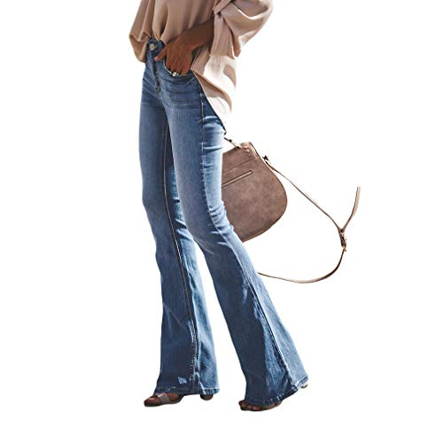 Mujer Vaqueros Pantalones Acampanados Elegante Cintura Baja Pantalones de Pierna Ancha Rasgado Agujero Jeans Casual Pantalones de Campana