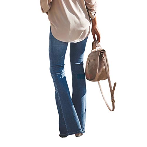 Mujer Vaqueros Pantalones Acampanados Elegante Cintura Baja Pantalones de Pierna Ancha Rasgado Agujero Jeans Casual Pantalones de Campana