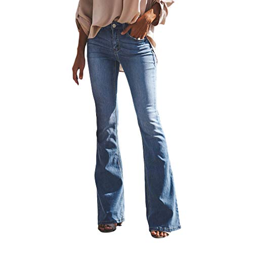 Mujer Vaqueros Pantalones Acampanados Elegante Cintura Baja Pantalones de Pierna Ancha Rasgado Agujero Jeans Casual Pantalones de Campana