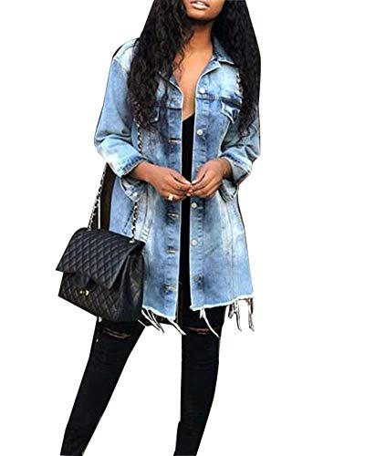 Mujer Vintage Chaqueta Vaquera De Manga Larga Rotos Cazadora Boyfriend Suelto Chaquetas Zarco L