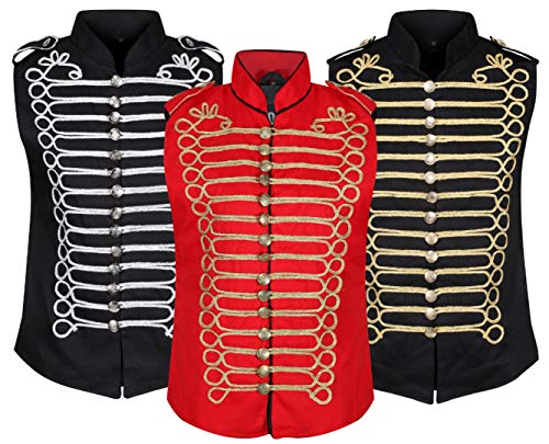 Mujeres Chaqueta de Desfile de Estilo Punk Militar Baterista sin Mangas - Rojo & Oro (ES 46)