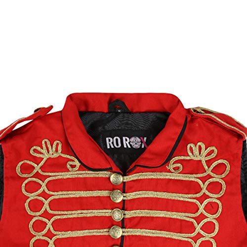 Mujeres Chaqueta de Desfile de Estilo Punk Militar Baterista sin Mangas - Rojo & Oro (ES 46)