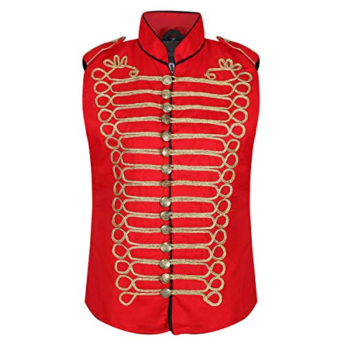 Mujeres Chaqueta de Desfile de Estilo Punk Militar Baterista sin Mangas - Rojo & Oro (ES 46)
