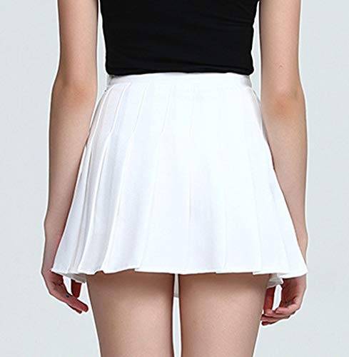 Mujeres Falda Plisada Mini Faldas de Escuela de Tenis con Cintura Alta, Blanco